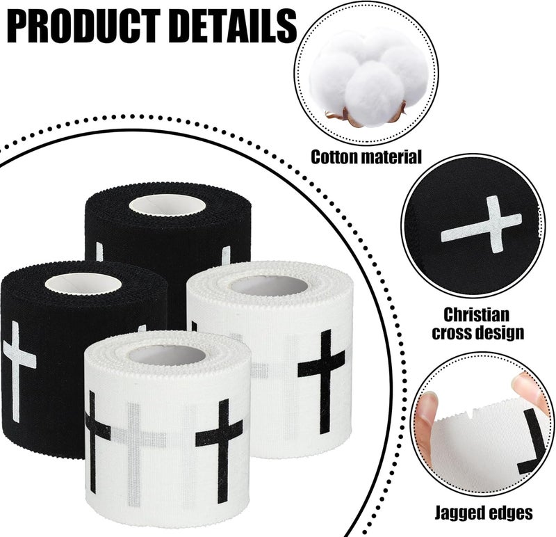 Fairooth 4 Pcs Christian Athletic Tapes Religious Sport Tape with Cross White Black Cross Athletic Wrist Tapes for Sports Gymnastics Tennis Baseball Boxing Athlete First Aid Injury Wrap, 2inx23ft - Image 3